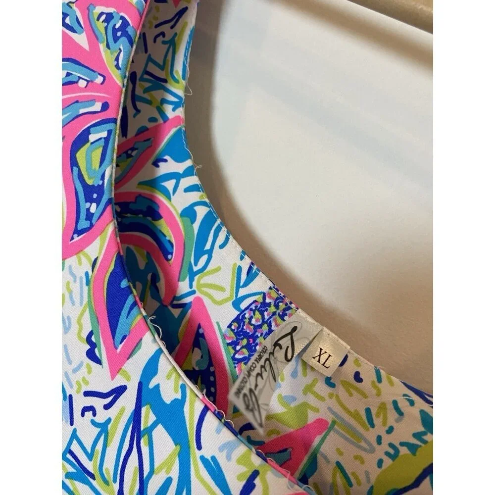 Lulu B Dress Sheath Stretch Ruffle Sleeveless Pink Blue Green XL